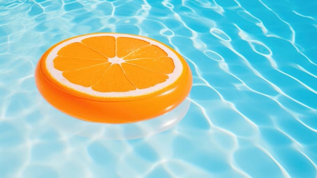 An inflatable circle in the shape of an orange on the surface of the pool AI