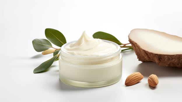 Concept of skin care cosmetics. Cream with extract of Shea butter AI