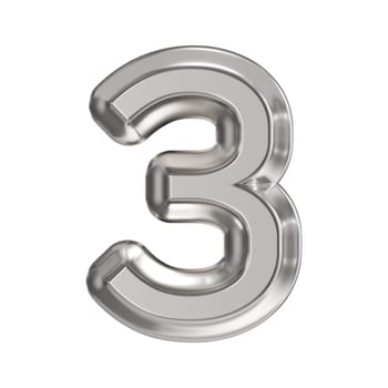 Steel font Number 3 THREE 3D rendering illustration isolated on white background