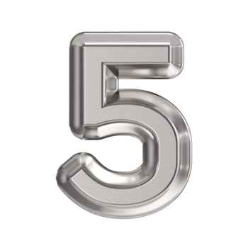 Steel font Number 5 FIVE 3D rendering illustration isolated on white background