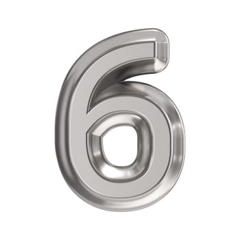 Steel font Number 6 SIX 3D rendering illustration isolated on white background