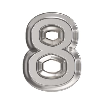 Steel font Number 8 EIGHT 3D rendering illustration isolated on white background