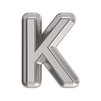 Steel font Letter K 3D rendering illustration isolated on white background