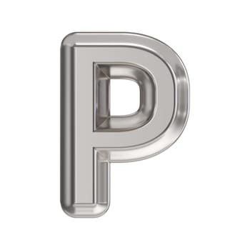 Steel font Letter P 3D rendering illustration isolated on white background