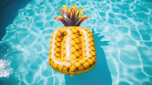An inflatable mattress in the shape of a Pineapple on the surface of the pool AI