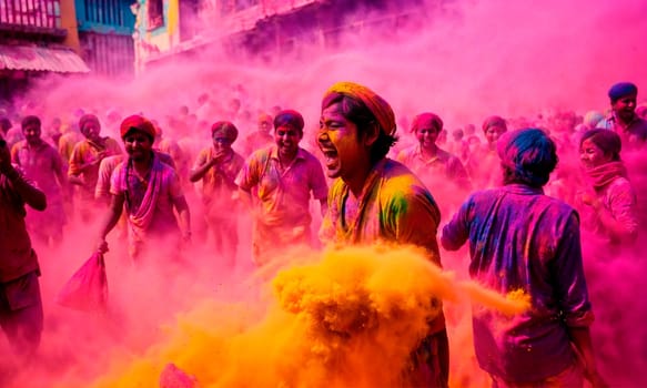 people in india dance during holi festival. Selective focus. people.