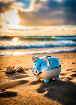 piggy bank on the beach. Selective focus. nature.