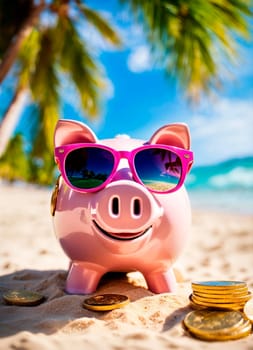 piggy bank on the beach. Selective focus. nature.