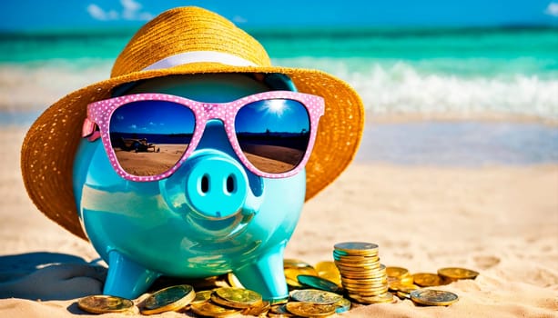 piggy bank on the beach. Selective focus. nature.