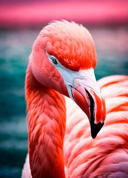 pink flamingo on the seashore. Selective focus. animal.