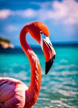 pink flamingo on the seashore. Selective focus. animal.