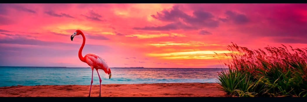 pink flamingo on the seashore. Selective focus. animal.