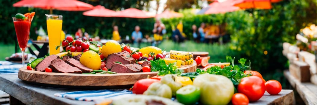 table with food in the yard. Selective focus. food.