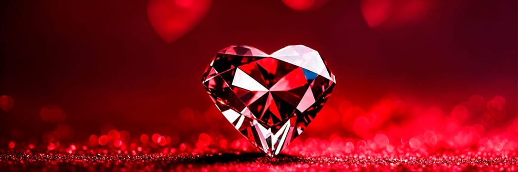 Ruby gemstone in the shape of a heart. Selective focus. Red.