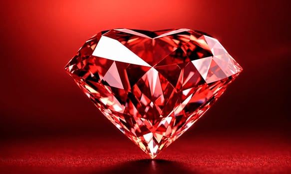 Ruby gemstone in the shape of a heart. Selective focus. Red.