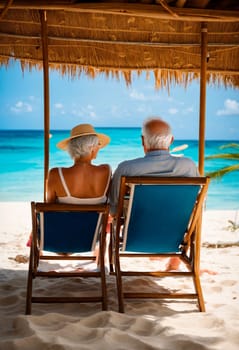 An elderly couple is relaxing at the seaside. Selective focus. nature.