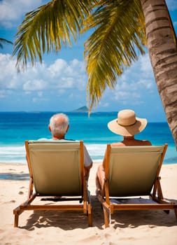 An elderly couple is relaxing at the seaside. Selective focus. nature.