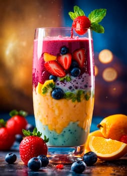 smoothie in a glass with vegetables and fruits. Selective focus. food,