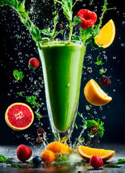 smoothie in a glass with vegetables and fruits. Selective focus. food,