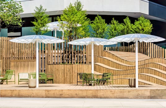 Small recreation area on a street in downtown of Vancouver, Canada.