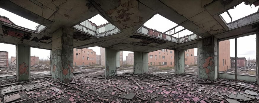 Urban Decay. Abandoned or decaying urban spaces, unique angles, textures, and contrasting colors. Generative AI