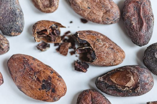 Closeup cocoa roasted beans. Shallow dof.