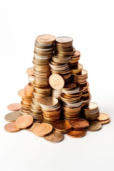 Set of gold coins isolated on white background in different positions. ai generated