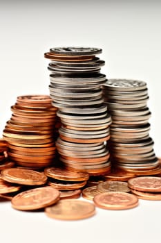 Set of gold coins isolated on white background in different positions. ai generated