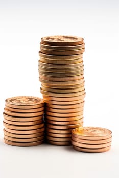 Set of gold coins isolated on white background in different positions. ai generated