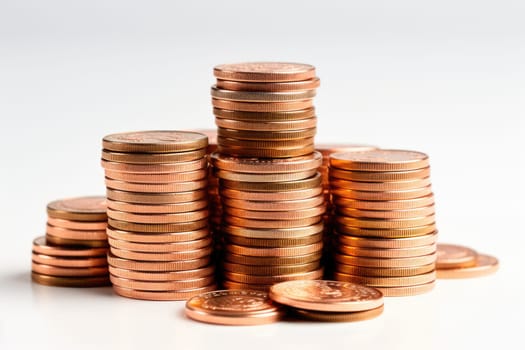 Set of gold coins isolated on white background in different positions. ai generated