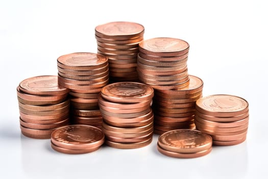 Set of gold coins isolated on white background in different positions. ai generated