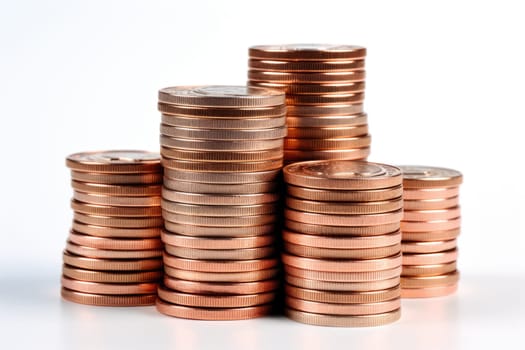 Set of gold coins isolated on white background in different positions. ai generated