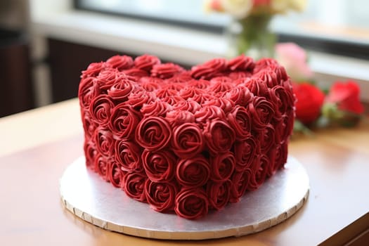 heart shaped cake with chocolate and berries. ai generated