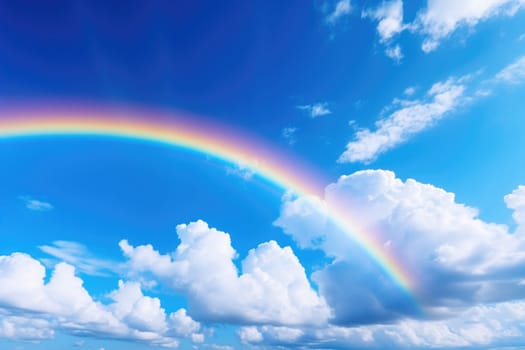 Blue sky and clouds with rainbow. ai generated