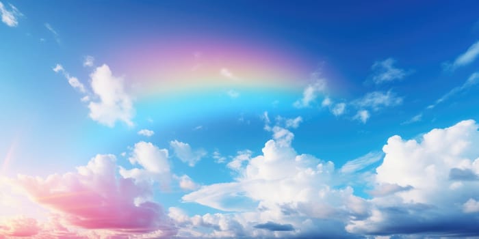 Blue sky and clouds with rainbow. ai generated