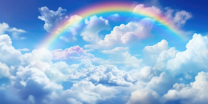Blue sky and clouds with rainbow. ai generated