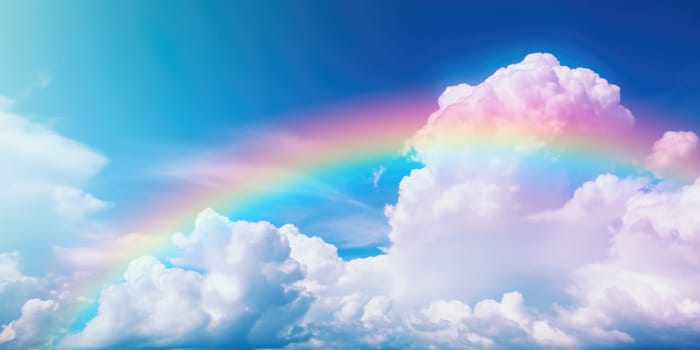 Blue sky and clouds with rainbow. ai generated