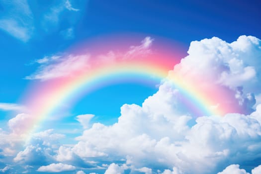 Blue sky and clouds with rainbow. ai generated