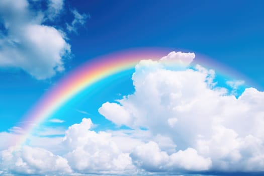 Blue sky and clouds with rainbow. ai generated