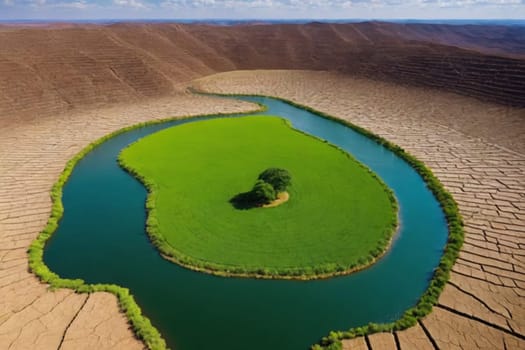 A global warming concept image showing the effect of arid land with tree changing environment, Concept of climate change