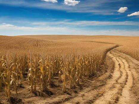 Dry corn field ready for harvest.