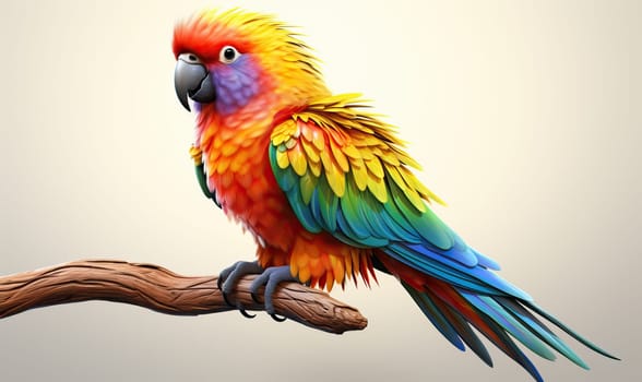 A colorful parrot sits on a branch. Selective soft focus