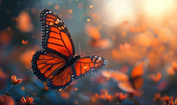 Colorful butterfly on a blurred natural background. Selective soft focus