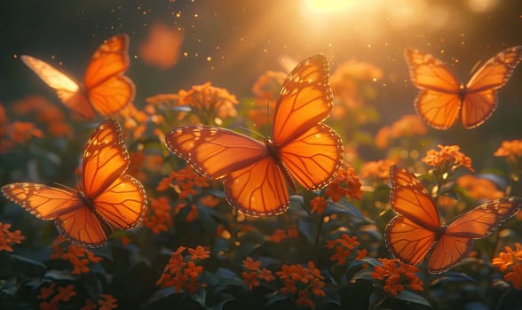 Colorful butterflies on a blurred natural background. Selective soft focus