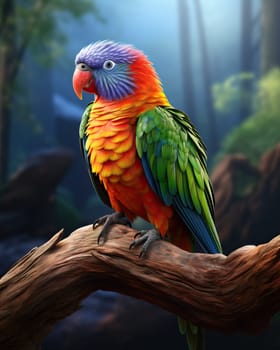 A colorful parrot sits on a branch. Selective soft focus