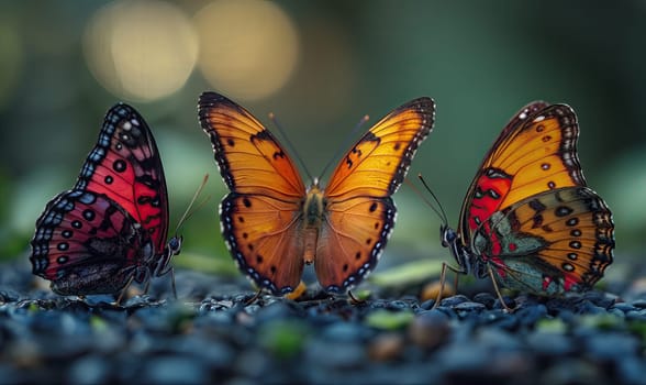 Colorful butterflies on a blurred natural background. Selective soft focus