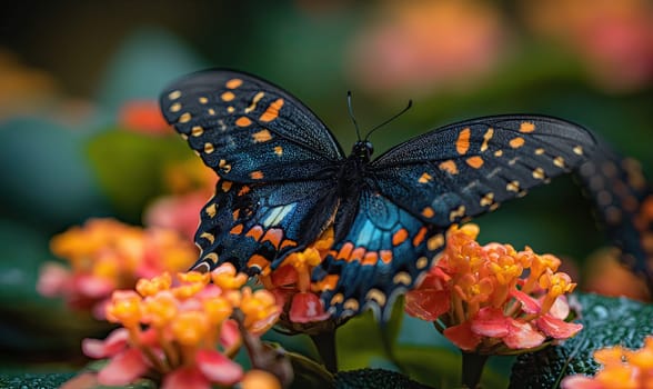 Colorful butterfly on a blurred natural background. Selective soft focus