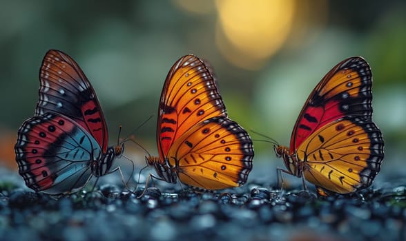 Colorful butterflies on a blurred natural background. Selective soft focus