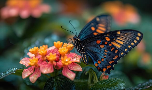 Colorful butterfly on a blurred natural background. Selective soft focus