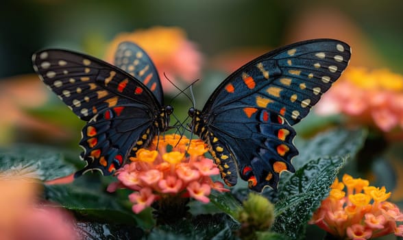 Colorful butterflies on a blurred natural background. Selective soft focus